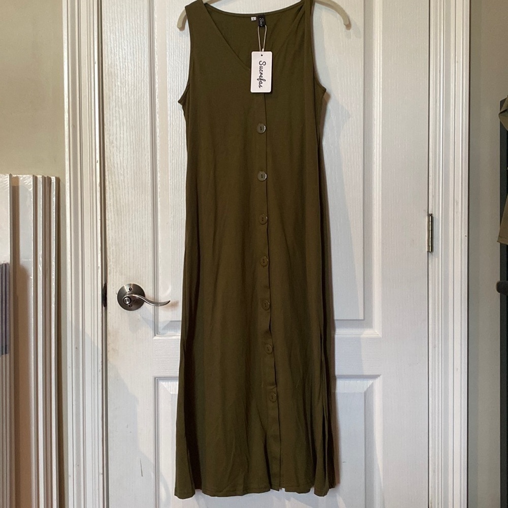 Sucrefas sz S V-neck button down tank maxi dress NWT